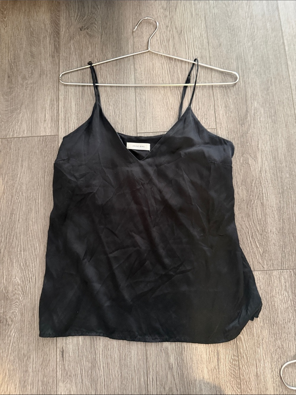 Anine Bing Black Silk V-Neck Cami size small